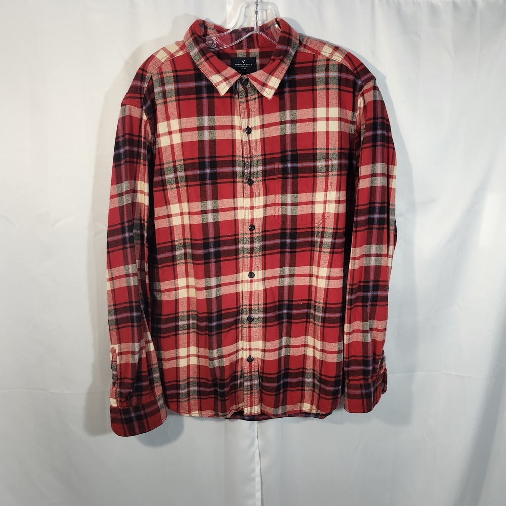 American Eagle Outfitters Red and Black Checkered Men's Shirt
